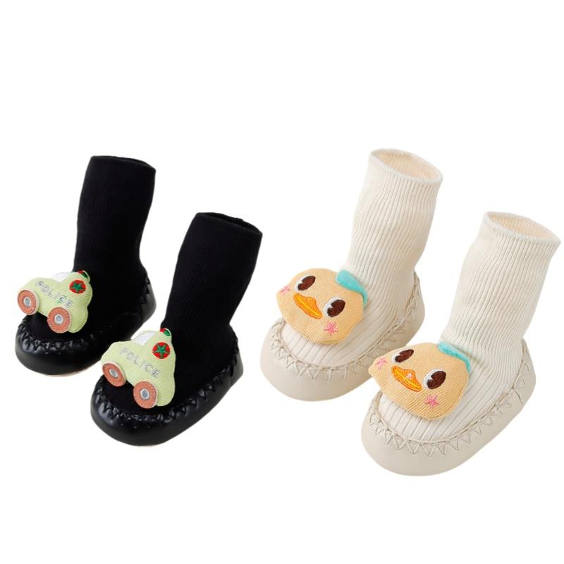 

2 пары детских противоскользящих мультяшных туфель для ходьбы, детские туфли-носки средней длины для первых шагов, 0-2 года, весенне-осенние носки-гольфы L for 12-18 M