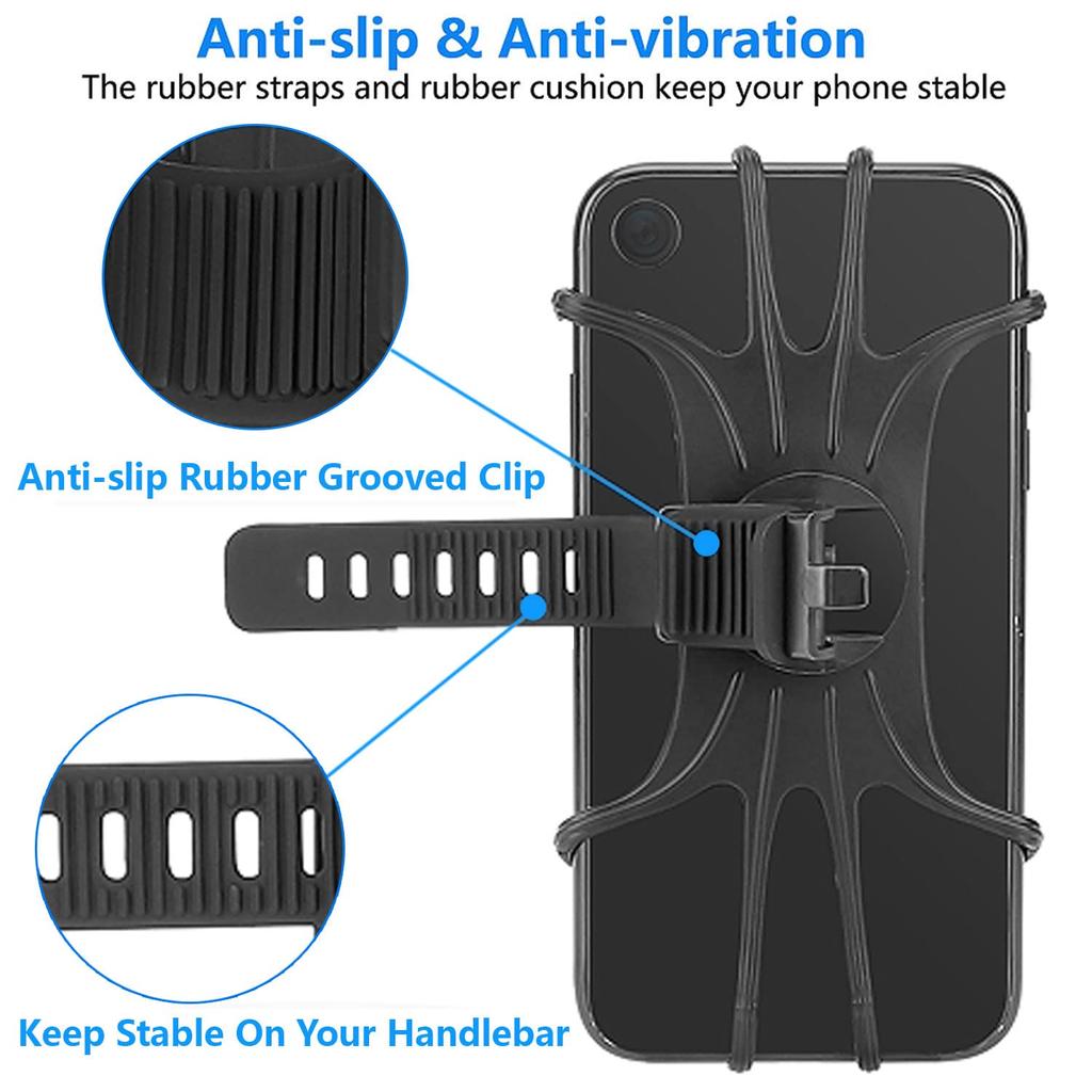 2Pcs Universal Bike Phone Mount, 360° Rotatable Silicone Holder for 4.7–6.8" Phones, Compatible with iPhone/Samsung Easy Install