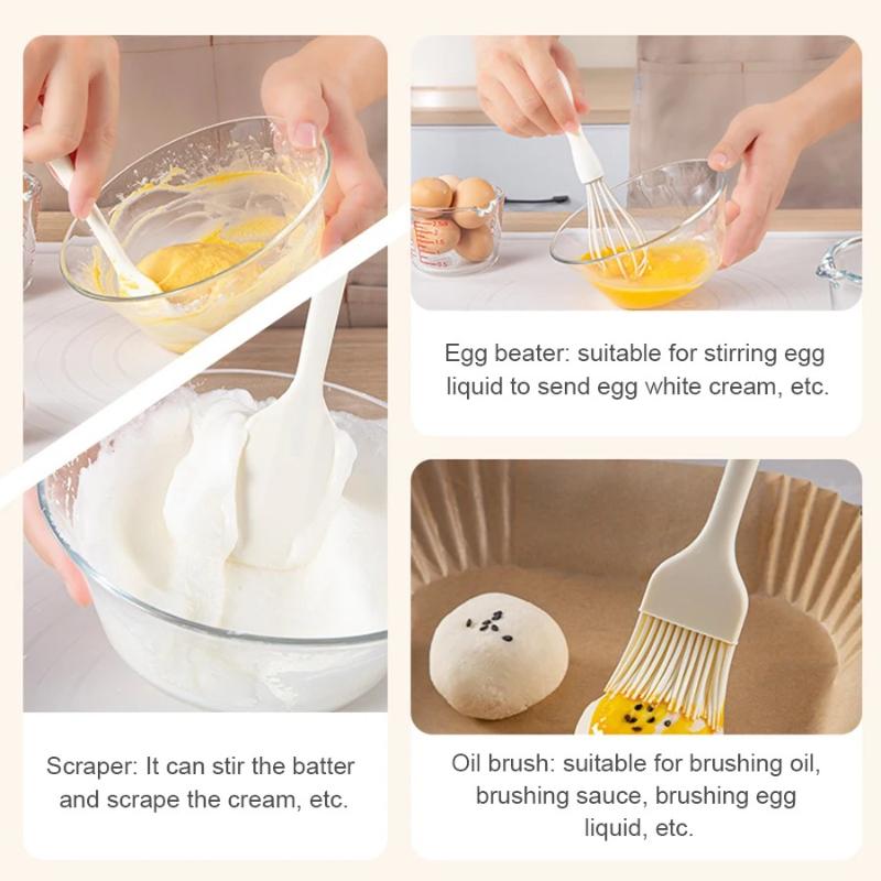 Baking Tool Set: Silicone Scraper, Scraper, Three-piece Baking Set, Egg Beater, Manual Food-grade Stirring Spatula, Complete Set