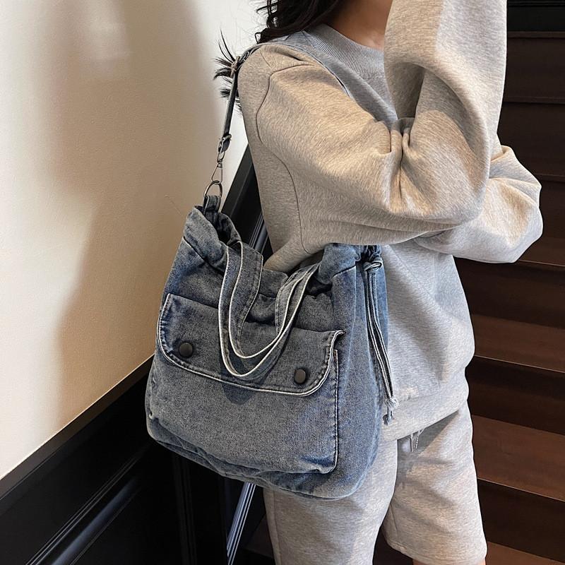 Capacity Large Denim Canvas Single Shoulder Crossbody Bag Casual Fashion Handbag