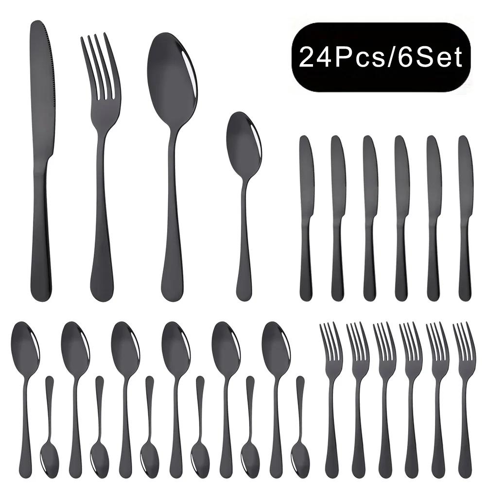 24Pcs Luxury Rainbow Dinnerware Set Stainless Steel Cutlery Set Knife Fork Spoon Dinner Set Kitchen Tableware Flatware Set