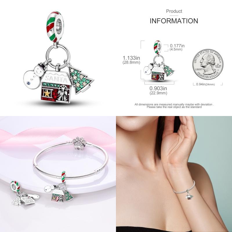 Silver-Plated Christmas Series Charms for Women, Fits Original Diy Bracelet, Bangle, DIY Beads, Birthday, Fine Jewelry Gift