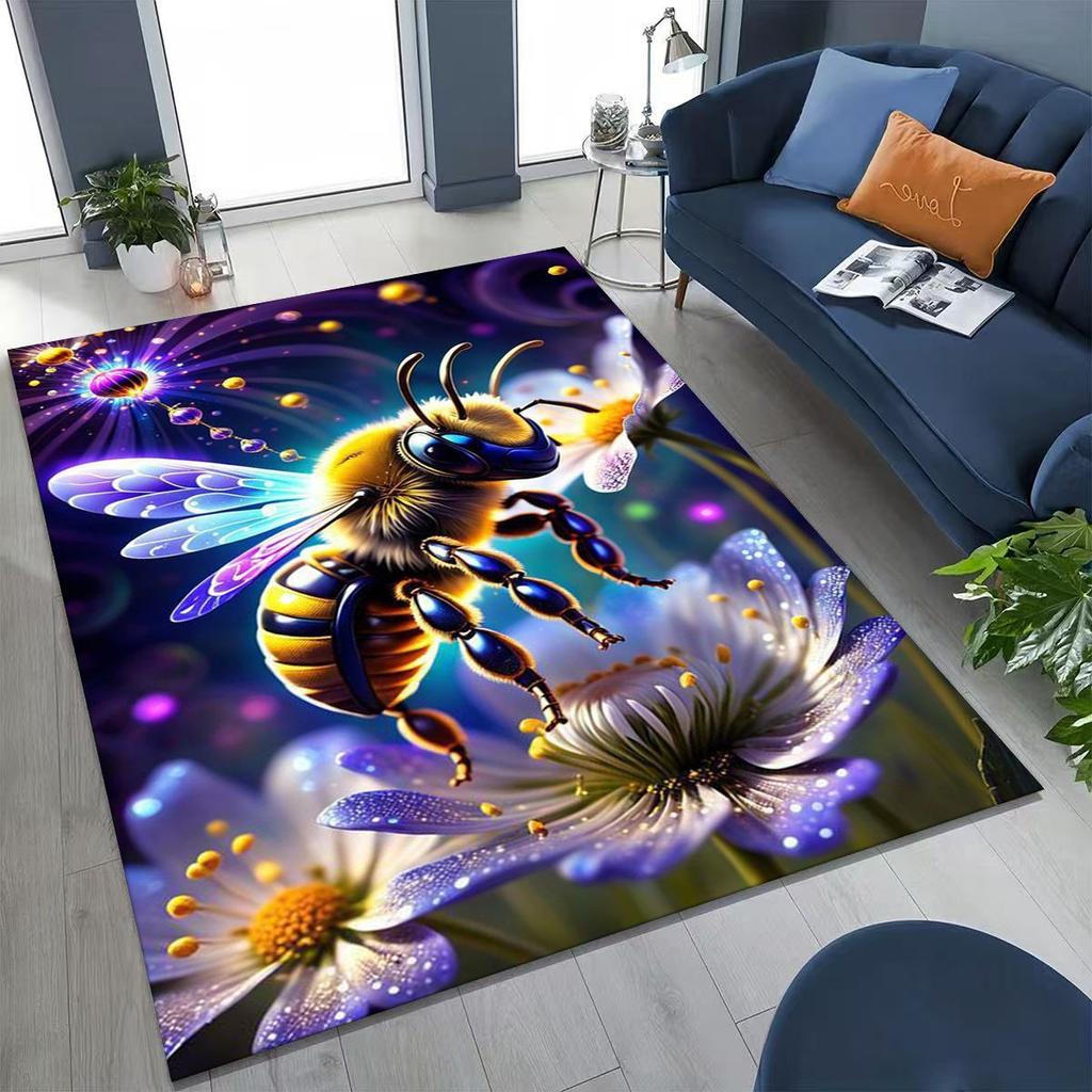 Cute Cartoon Bee HoneyBee Insect Art Rug for Bedroom Living Room Sofa Home Doormat Decor,Large Kids Play Non-slip Floor Mat