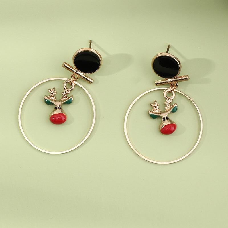 Cartoon Fun Christmas Earrings Geometric Ear Rings Christmas Tree Elk Pearl Earrings