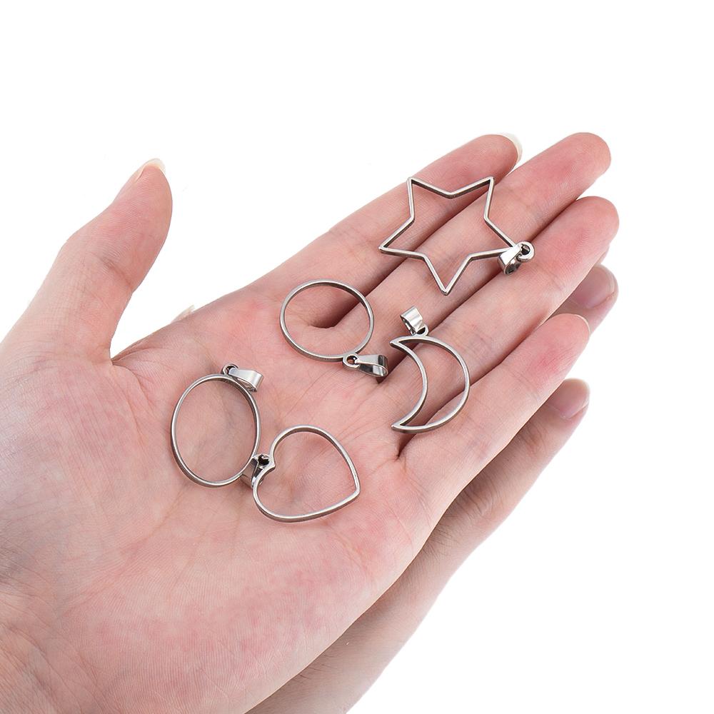 5pcs Hollow Stainless Steel Star Moon Frames Blank Bezel DIY Earrings Geometric Heart Pendant Base Charm Necklace Jewelry Making