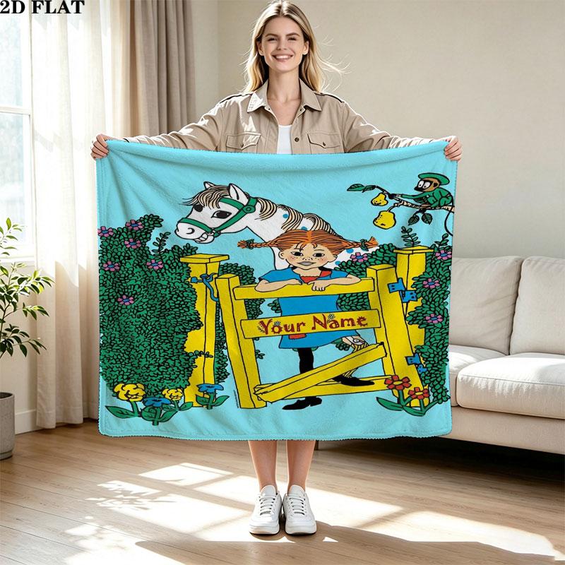1PC Pippi Longstocking Custom Name Patterned Flannel Blanket Suitable For All Seasons for Home Decor Warmth and Comfort Gifts Holiday Present