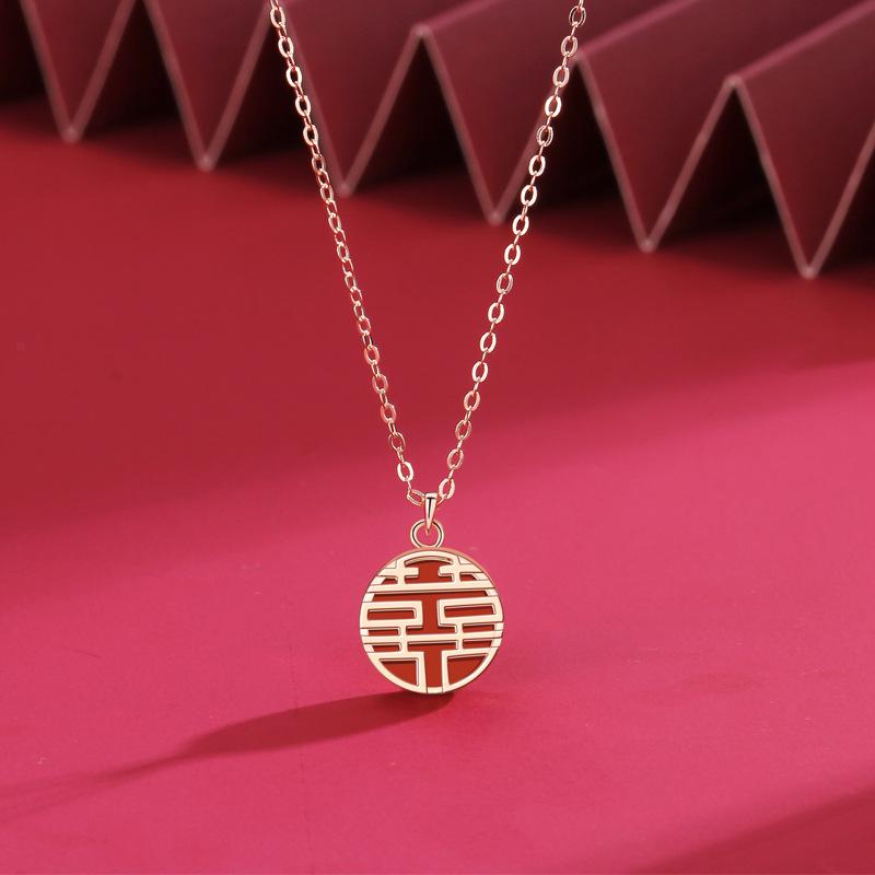 Chinese Fengfu character Xi character copper coin necklace female Guochao new Chinese style natal year necklace female