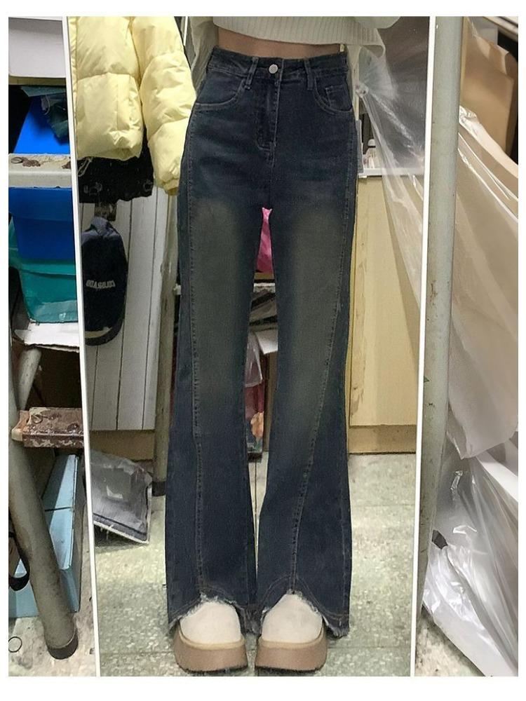 

Удобные джинсы с необработанным краем, слегка расклешенные, с высокой посадкой, для фигуры типа «груша», женские, больших размеров, открытые, эластичные, тонкие, слегка расклешенные брюки, длинные джинсовые брюки 4XL