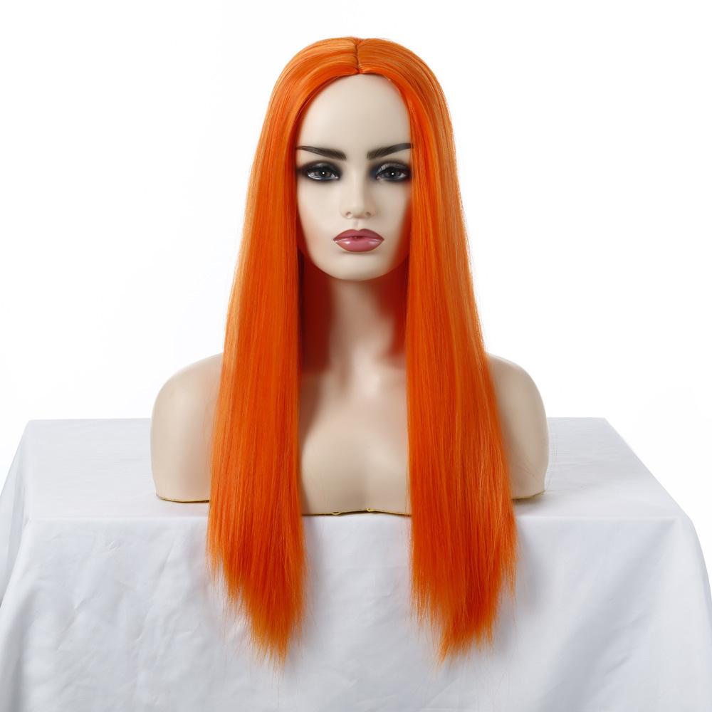 Fiore di Tessuto Multicolore Capelli Lunghi Lisci Parrucca Sintetica da Donna Set