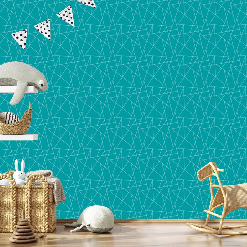 Wallpaper Geometric Pattern, Turquoise Background, Turquoise Center 50x1000