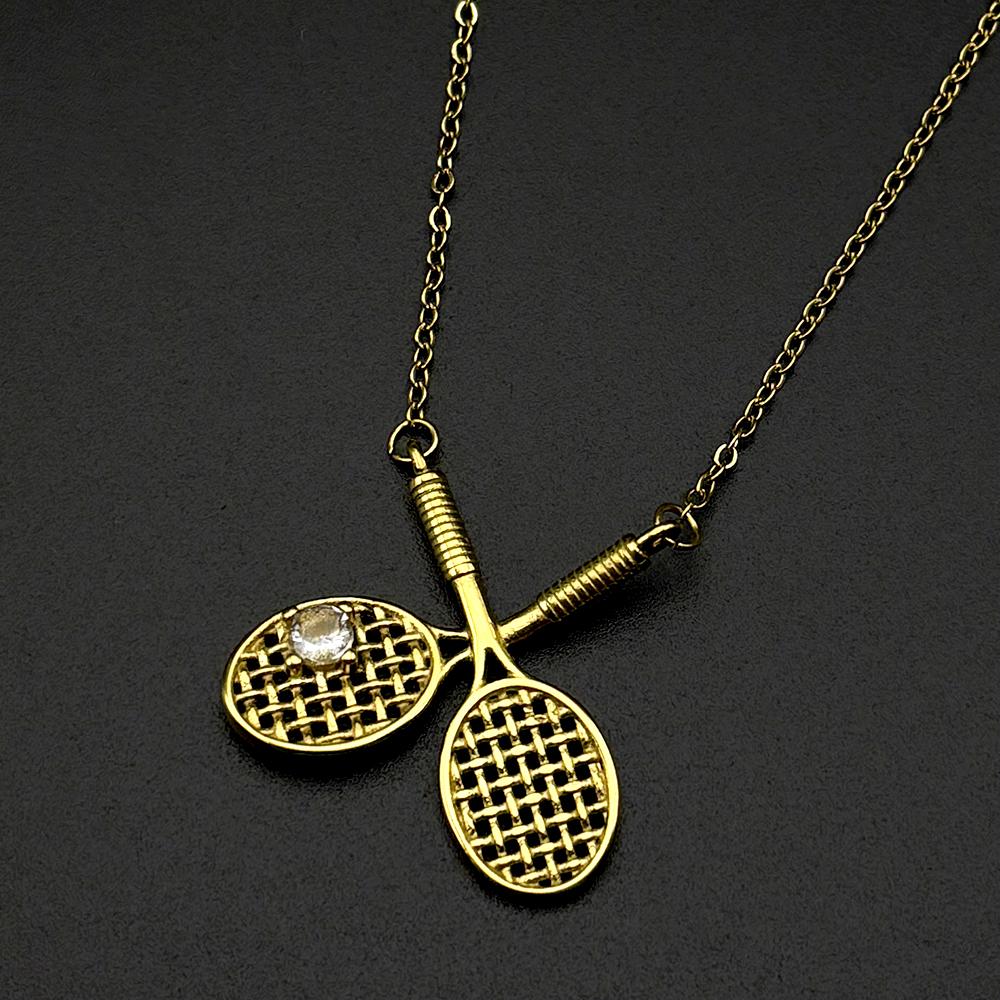 Tennis Racket Hiphop Pendant Necklace  Women Men Stainless Steel Gold Color Rhinestone Sports Personalized Accessories Jewelry
