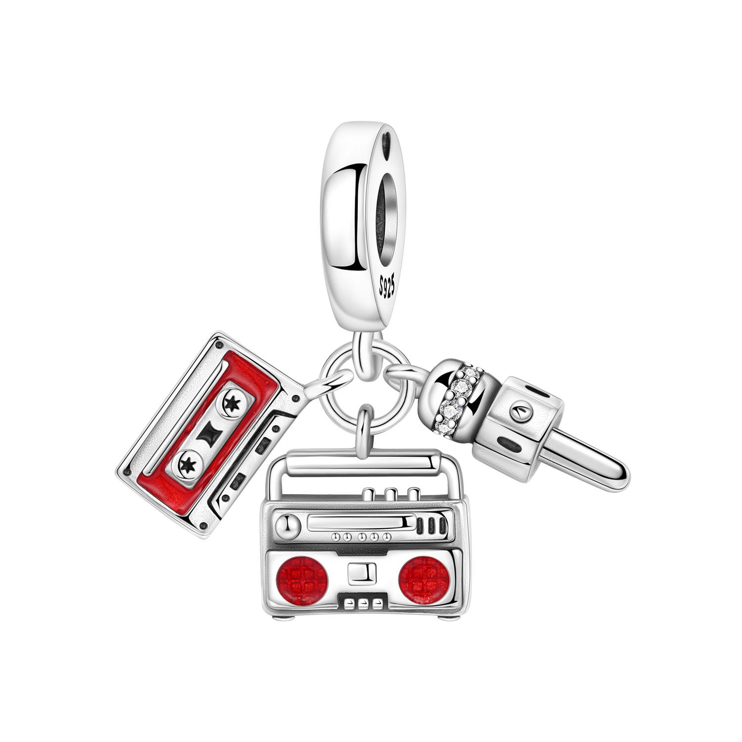 

PANPOKI Copper Metal Retro Red Audio Music Hobbies Authentic Original Pendant Bead Components Bracelet High Quality Fine Jewelry Charm Bead