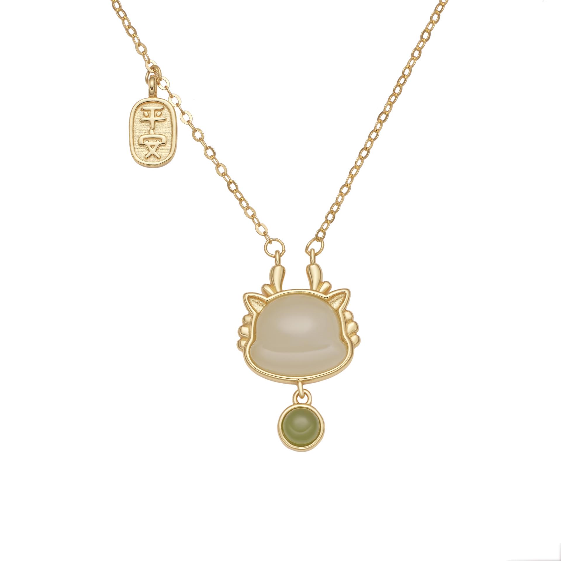 

S925 Серебряное ожерелье Ping An Bubble Dragon для женщин, натуральный хетианский нефрит, кулон в виде дракона, ретро-цепочка для ключицы, ювелирные изделия, мода 925 Silver