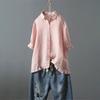 Camicetta da donna estiva casual a maniche corte monopetto con volant, tinta unita, semplice, con colletto a revers, bottoni