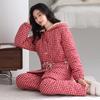 Pajamas Women'S Winter Three-Layer Thickened Velvet Woven Pure Cotton Padded Cotton Hooded Warm Can Be Worn Outside Loungewear Set
