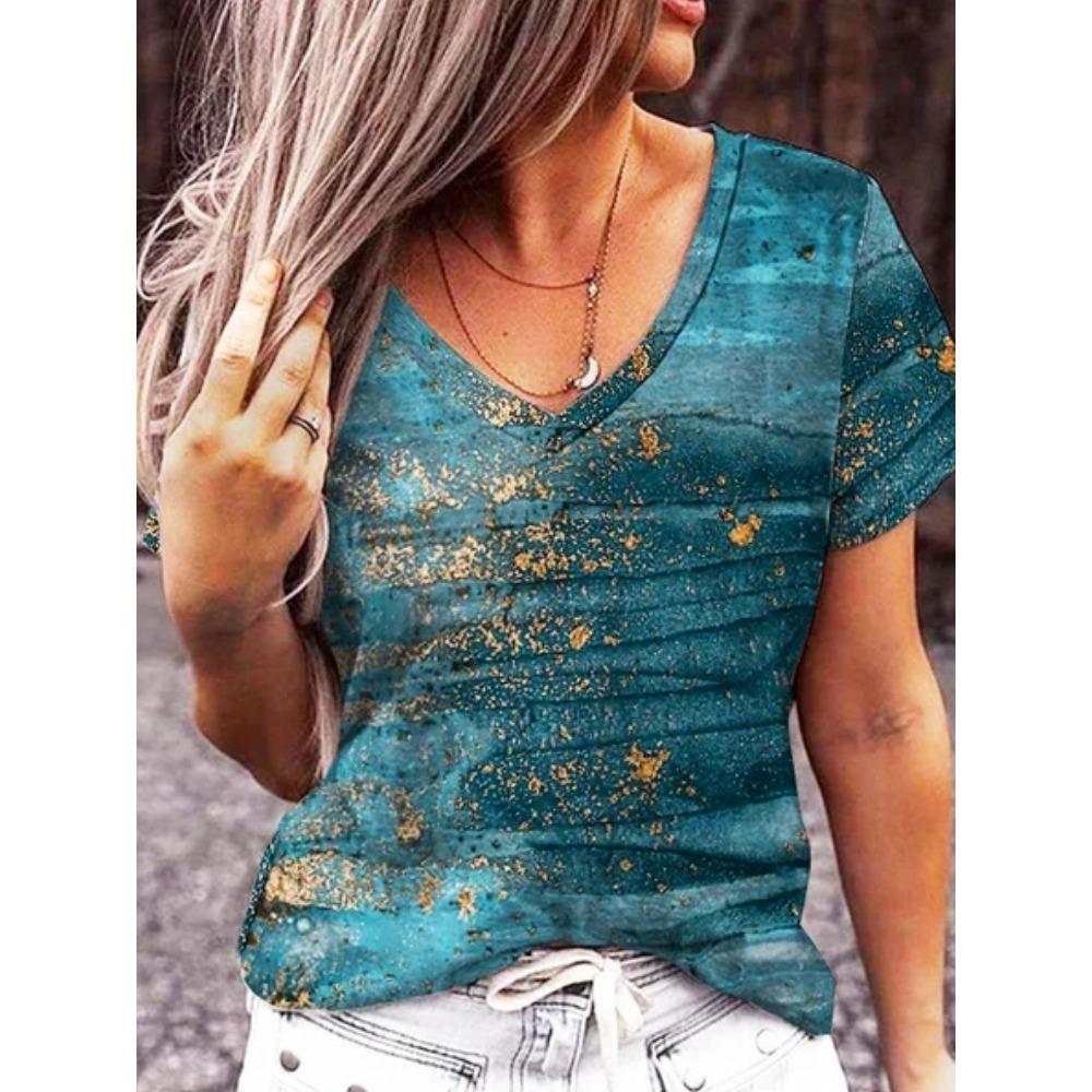 Modna koszulka damska druk 3d dekolt w serek topy z krótkim rękawem Tees letnie ubrania Y2k 2023 nowa odzież damska duży rozmiar T Shirt