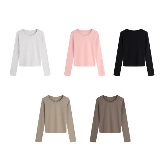 Dámské tričko s dlouhým rukávem, tričko s kulatým výstřihem, prodyšné, šetrné k pokožce, základní tričko, podzimní zimní vnitřní vrstva, top