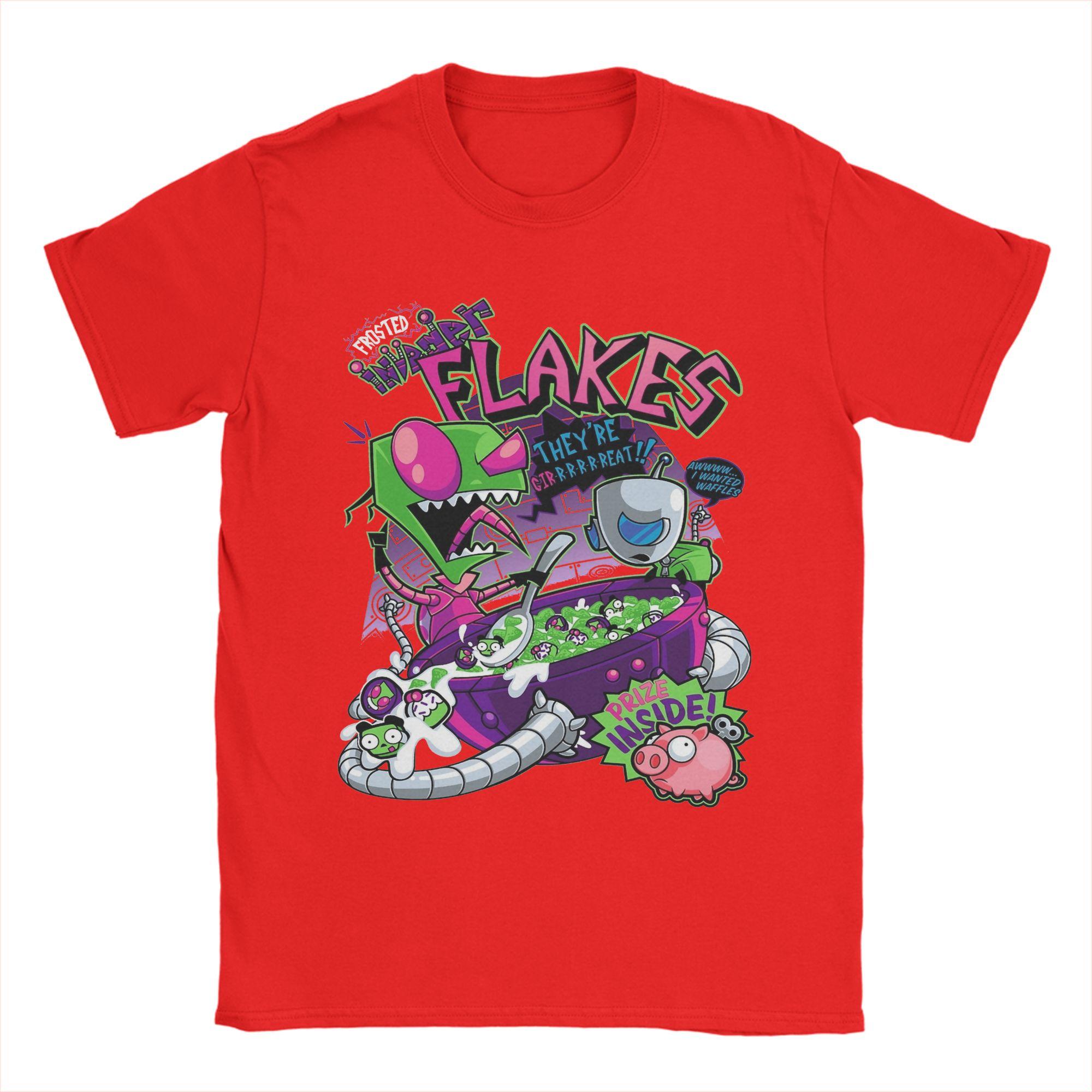 Mens TShirts Invader Flakes Invader Zim Vintage 100 Cotton Tee Shirt Short Sleeve  T Shirts O Neck Clothes Big Size S