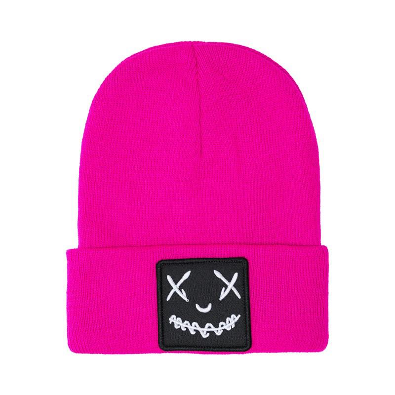 Unisex Embroidered Sad Expression Knit Wool Hat - Versatile and Warm for Autumn Winter