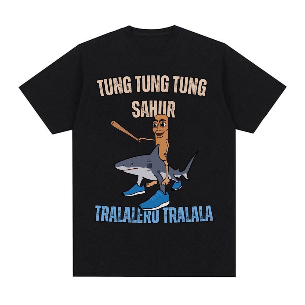 

Tung Tung Tung Sahur Baseball Bat T Shirt Tralero Tralala Funny Running Shark Meme T-shirt Men Women Casual Cotton Loose T Sh... S разноцветный