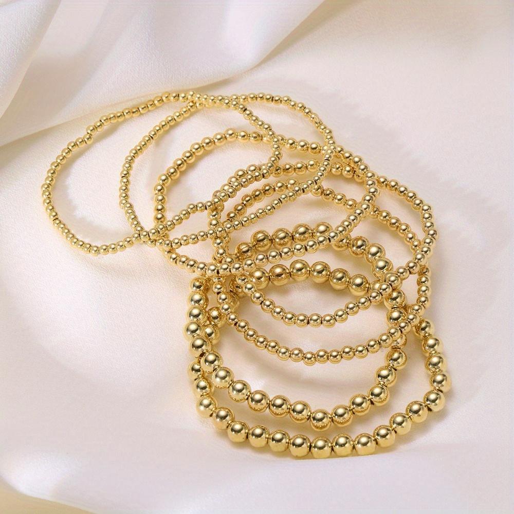 7-teiliges Goldenes Perlenarmband-Set für Damen, Flexibel dehnbar, Minimalistische Perlenarmreifen, Elegantes tägliches und Party-Schmuckzubehör