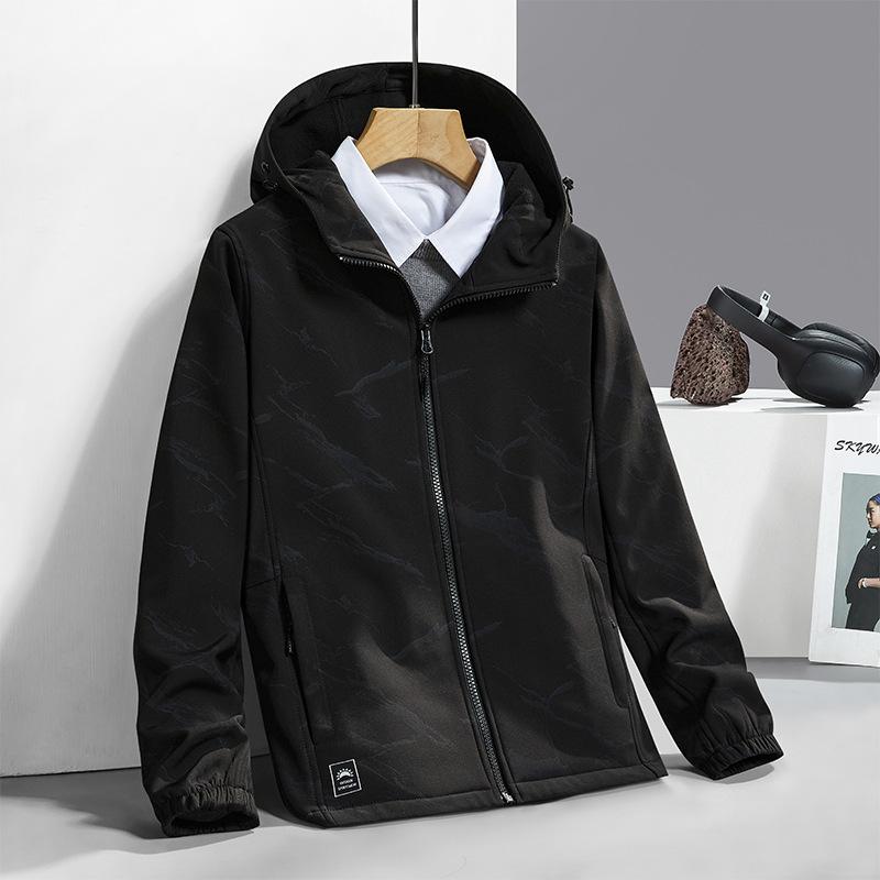 Outdoor Soft Shell Jacket Men's and Women's Fleece Hooded Trench Coat Camouflage Breathable Autumn and Winter Cold Mountaineering Jacket