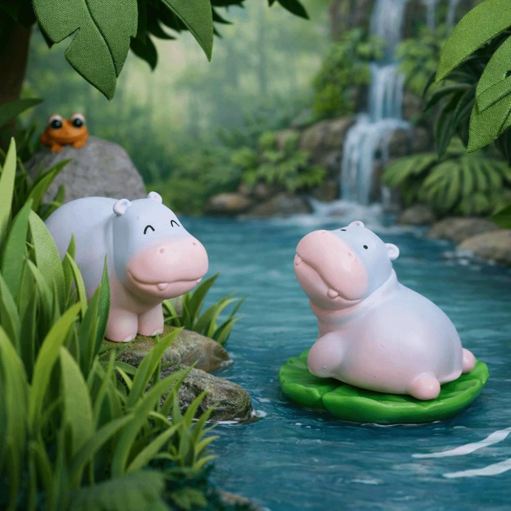 Cartoon Style Resin Hippo Statue Miniature Figure Hippopotamus Figurines  Office Desk