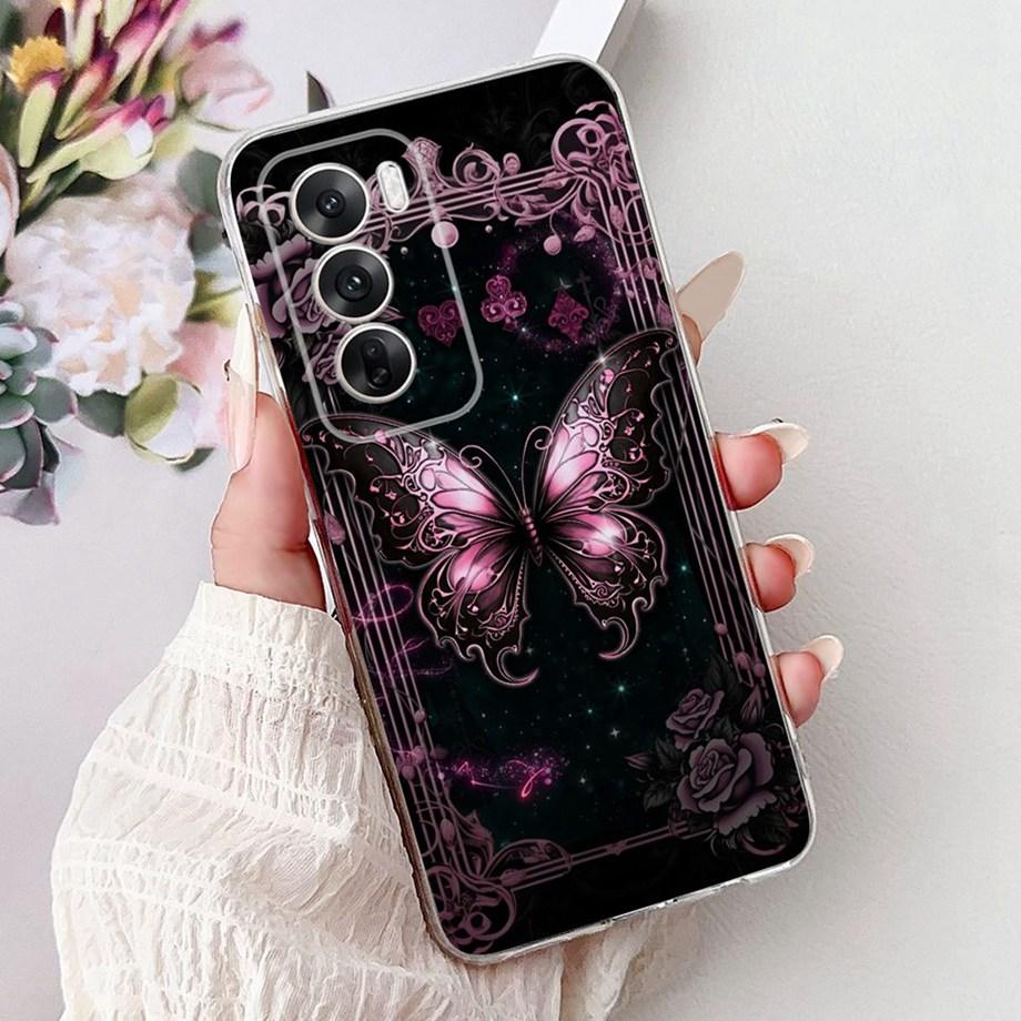 Soft Clear Silicone Back Cover For Oppo Reno12 Pro CPH2629 Phone Case Marble Butterfly Capa For Reno 12 12Pro 5G CPH2625 Capa