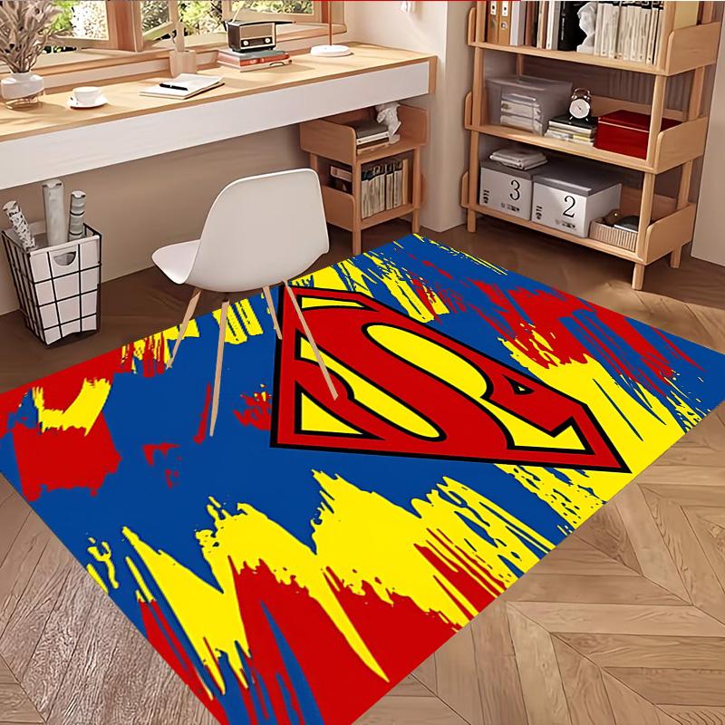 Superman Print Rug, Washable Floor Carpet, For Entryway Dorm Laundry Room Office Study, Home Decor Birthday Christmas Gift