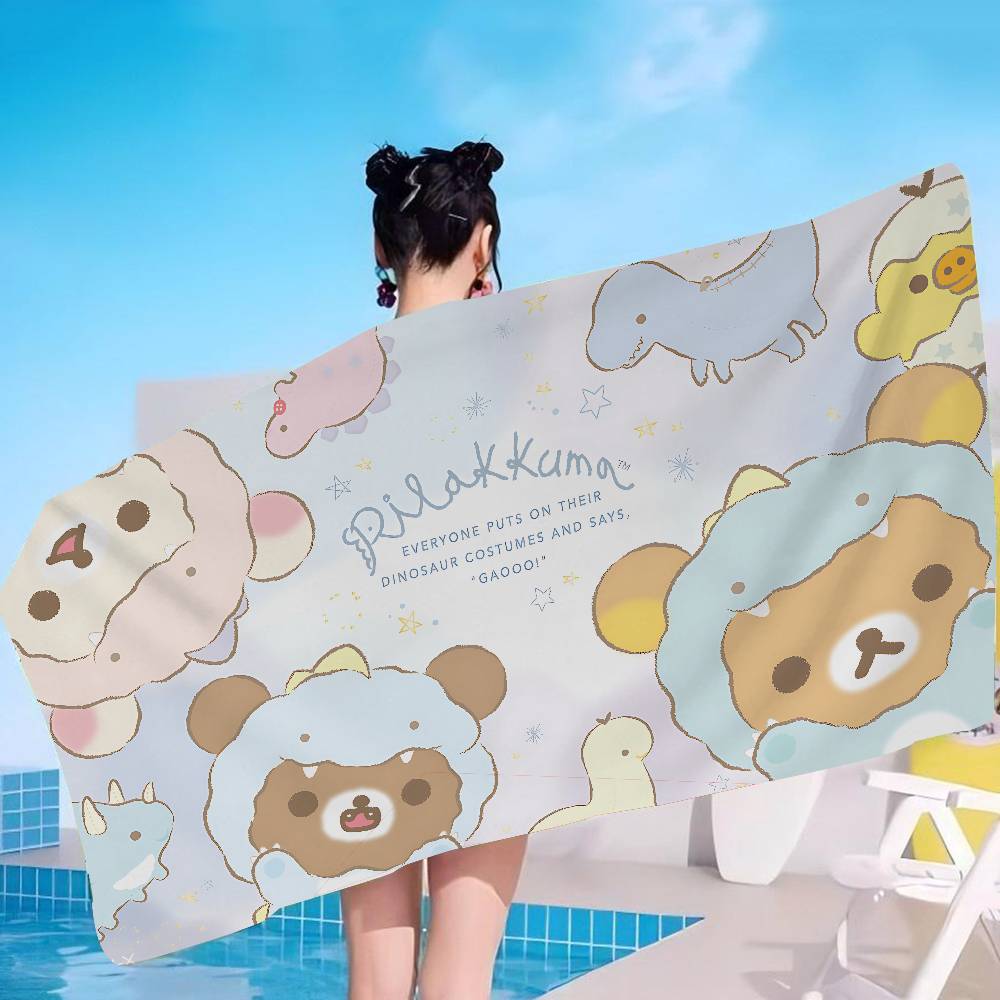 Popular Cute R-rilakkumas Bear Bath Towel Microfiber Soft Water Absorbing Breathable For Girl Kids Decorative Cartoon Towel