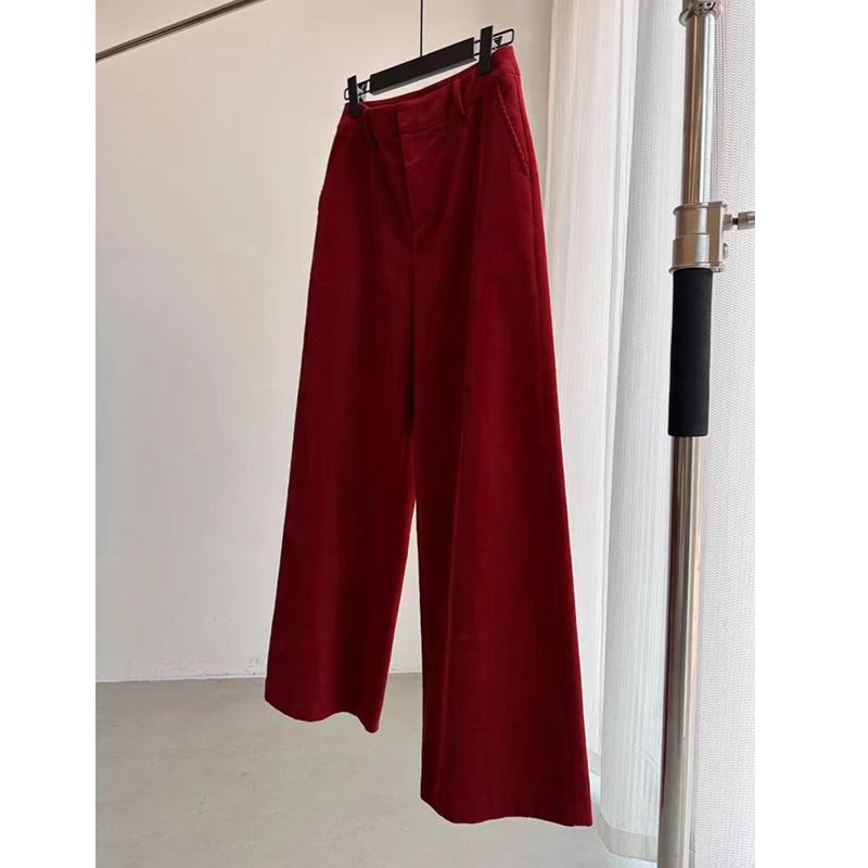 

CHAO-Level Retro Red Corduroy Wide-Leg Women s Pants - High-End, Slimming, Casual Long Pants for Autumn/Winter Extra Large красный
