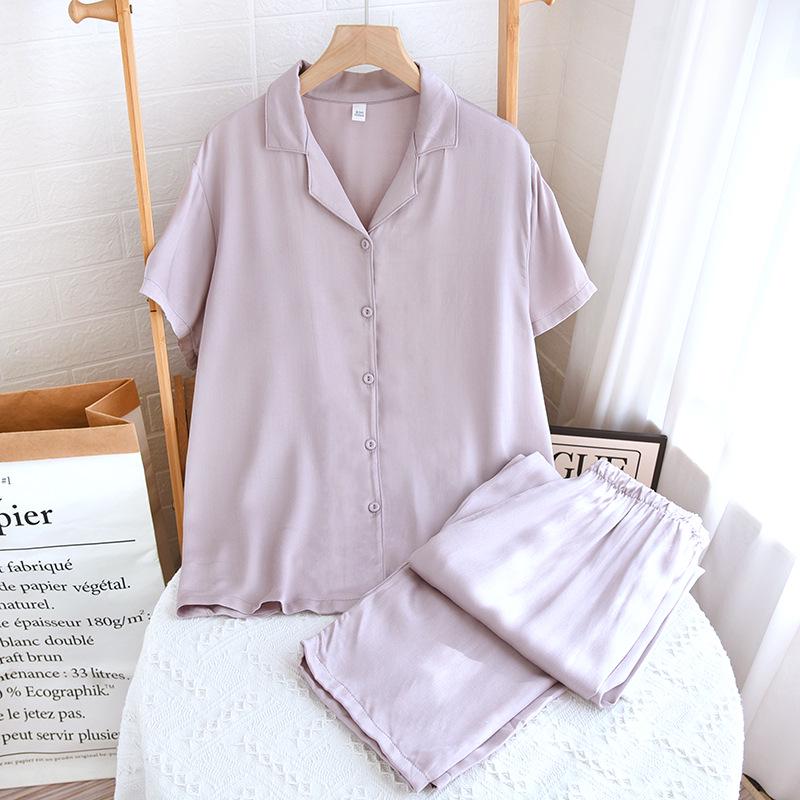 High-Quality Cotton Silk Satin Couple Pajamas - Women's Spring/Summer Lightweight Set & Men's Long Sleeve Long Pants.