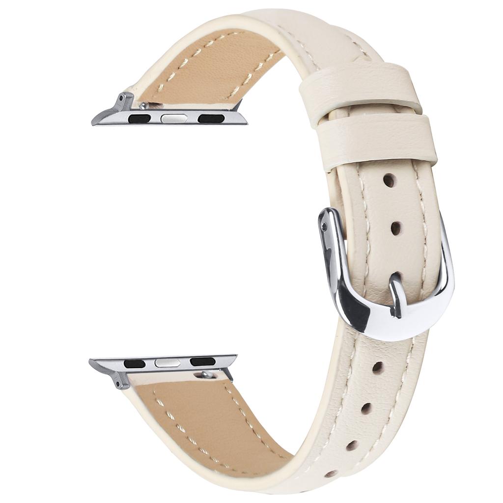 Watch Band For Apple Watch Series 10 Ultra 9 8 7 SE 6 5 4 3 2 1 46mm 49mm 45mm 44mm 42mm Genuine Cow Leather Strap with Silver Buckle