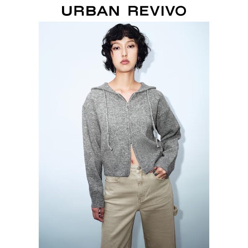 UR 2025 Winter Women s Letter Print Hooded Knit Cardigan M