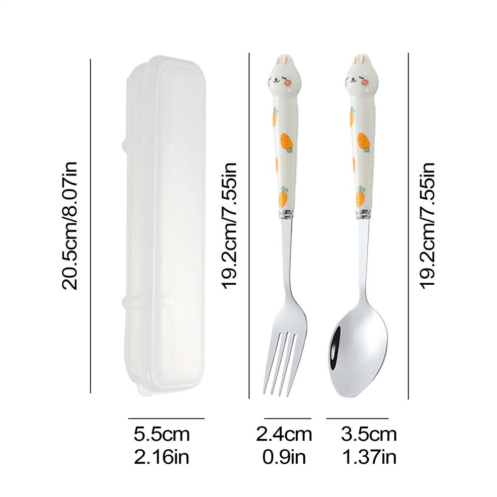 Cute Cutlery Set Cartoon Bunny Stainless Steel Cutlery Kit Mirror Polished Flatware Sets Spoon and Fork Set in Storage Box