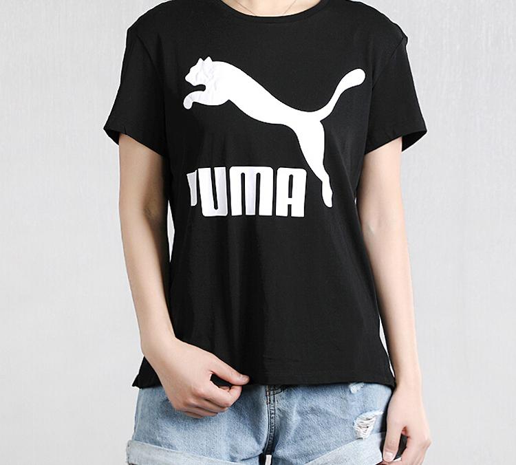 PUMA CLASSICS T Shirts Women's Black Crew Neck Moderate Straight Fit 596512-01