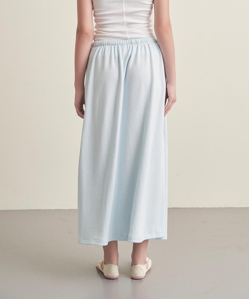 Iteoneolmomeonteu Soft Knit Touch Drawstring Long Skirt _ Sky Blue