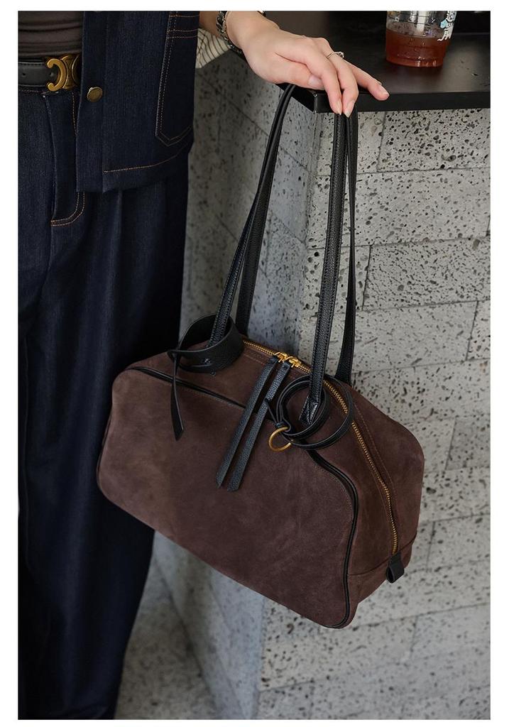 Matte Suede Retro Leather Tote Bag - Women's Large Capacity Shoulder Bag