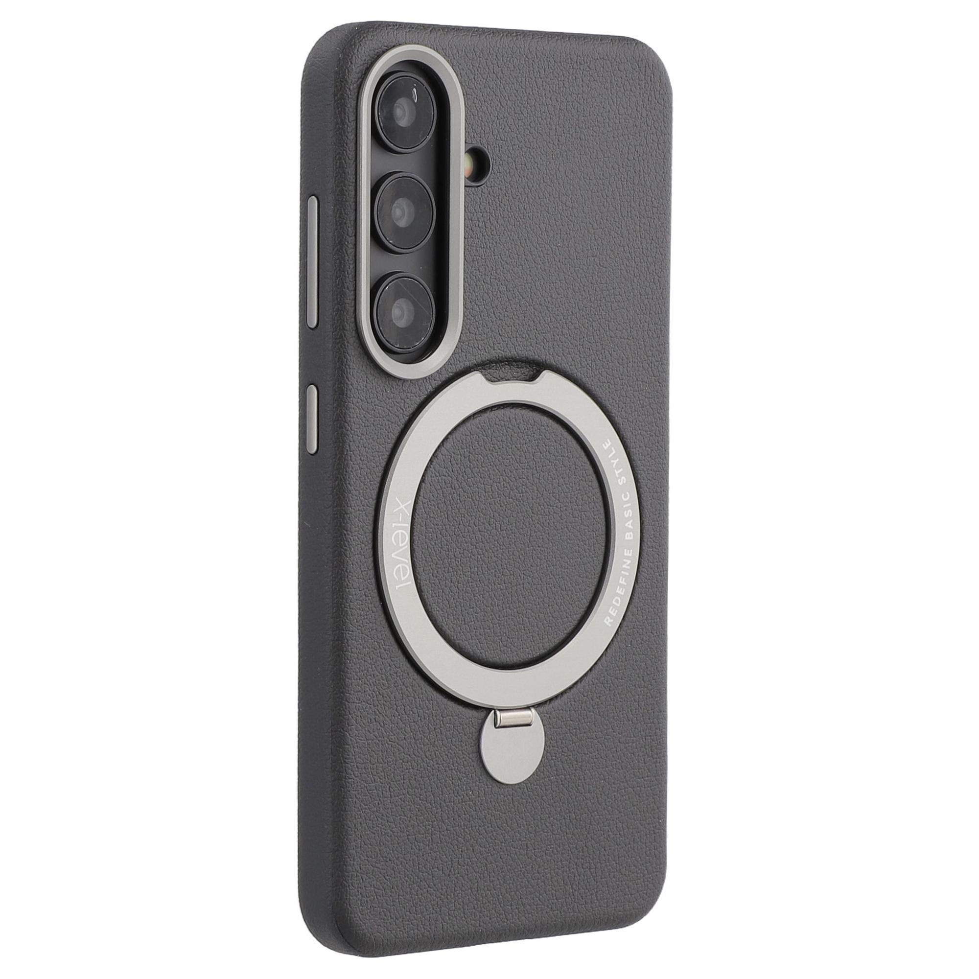 

X-LEVEL For Samsung Galaxy S25+ Magnetic Case Kickstand PC+PU Phone Back Cover Black