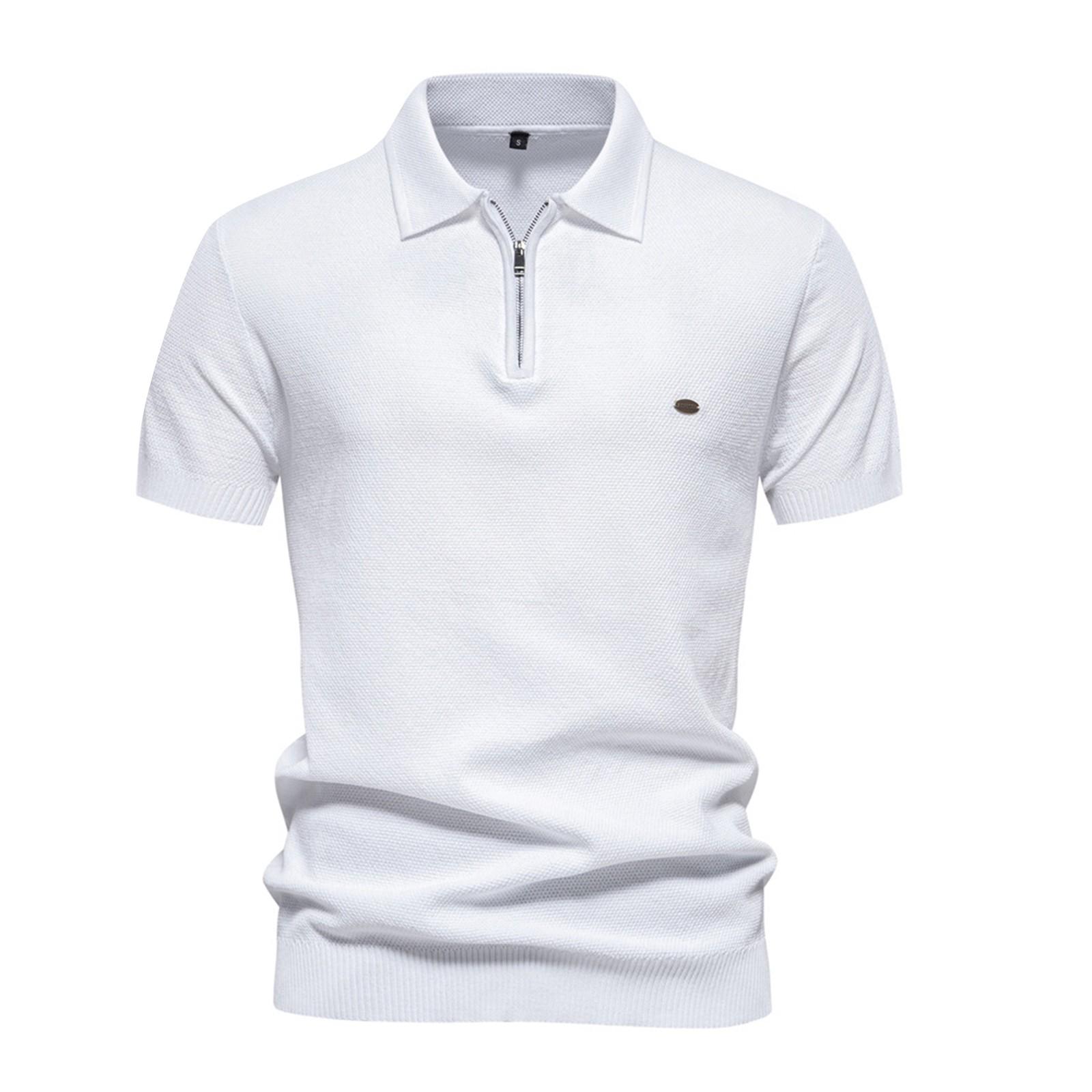 

Мужская трикотажная рубашка с короткими рукавами и лацканами, однотонная минималистичная трендовая мужская рубашка XL белый