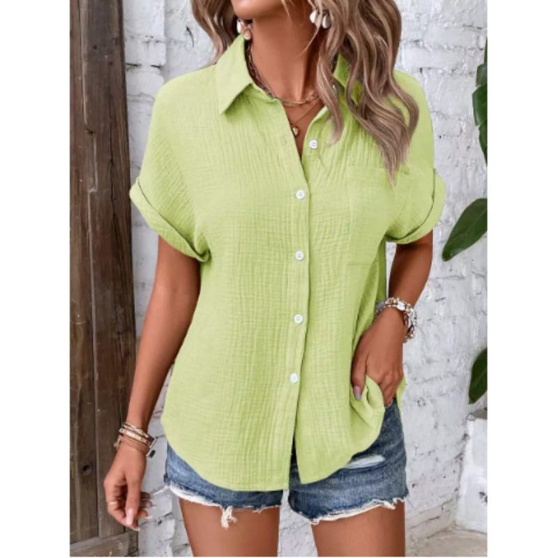 Women's Lightweight Breathable Short Sleeve Button-Up Shirt Casual Summer Top Blouses