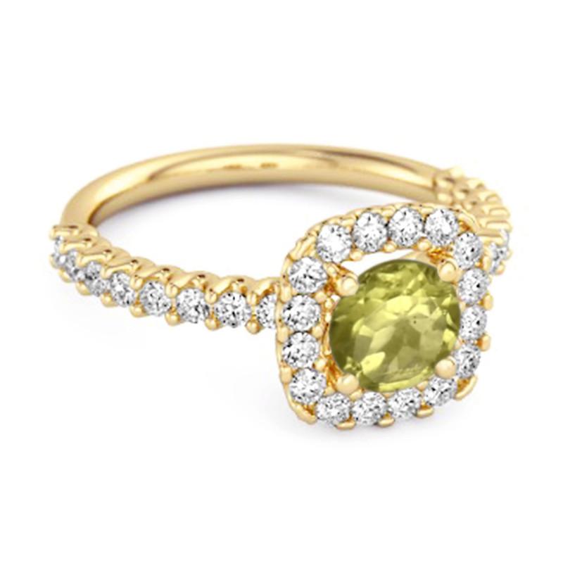 Peridot Round Cushion Halo Ring - Sterling Silver Gold Vermeil