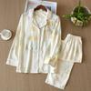 Pigiama da donna in stile giapponese, nuovo, primaverile ed estivo, in cotone e seta, con pantaloni a maniche lunghe, completo con stampa floreale, completo da casa