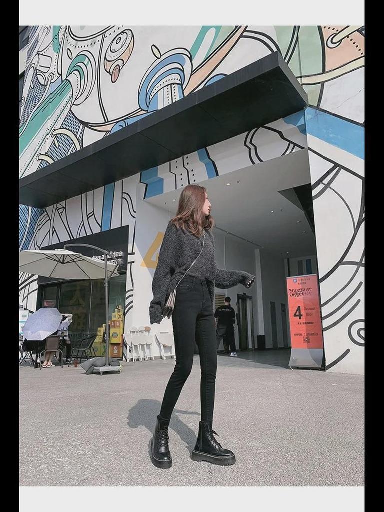 Women's Black High-Waist Slim Fit Elastic Pencil Jeans - 2022 Spring Collection