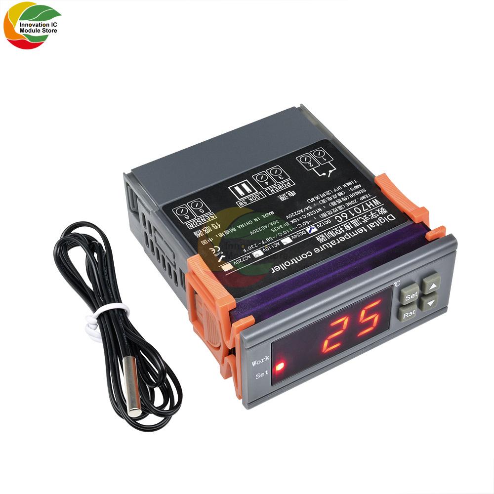 

WH7016C DC 12V 24V AC 90V-250V 10A Контроллер температуры ЖК Цифровой термометр Термостат Прибор Пирометр с датчиком-зондом