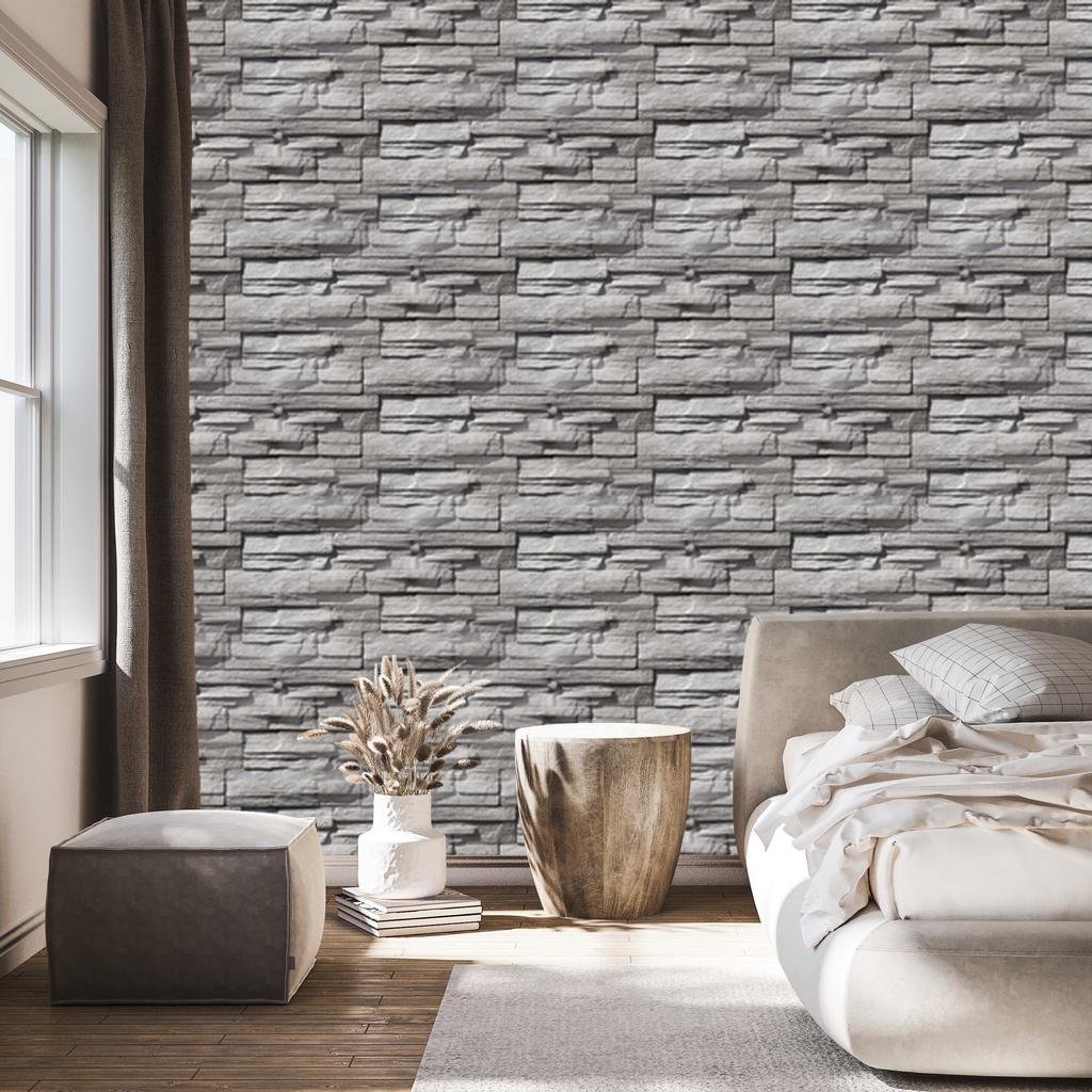 Wallpaper Slate stone in shades of gray with a 3D effect 50x1000