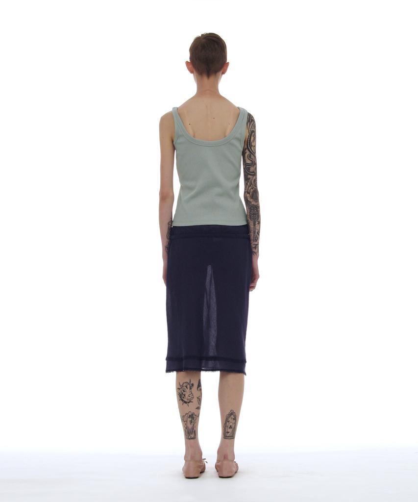 Partimento Woman Pwc Lace Trim Overlay Midi Skirt_Navy