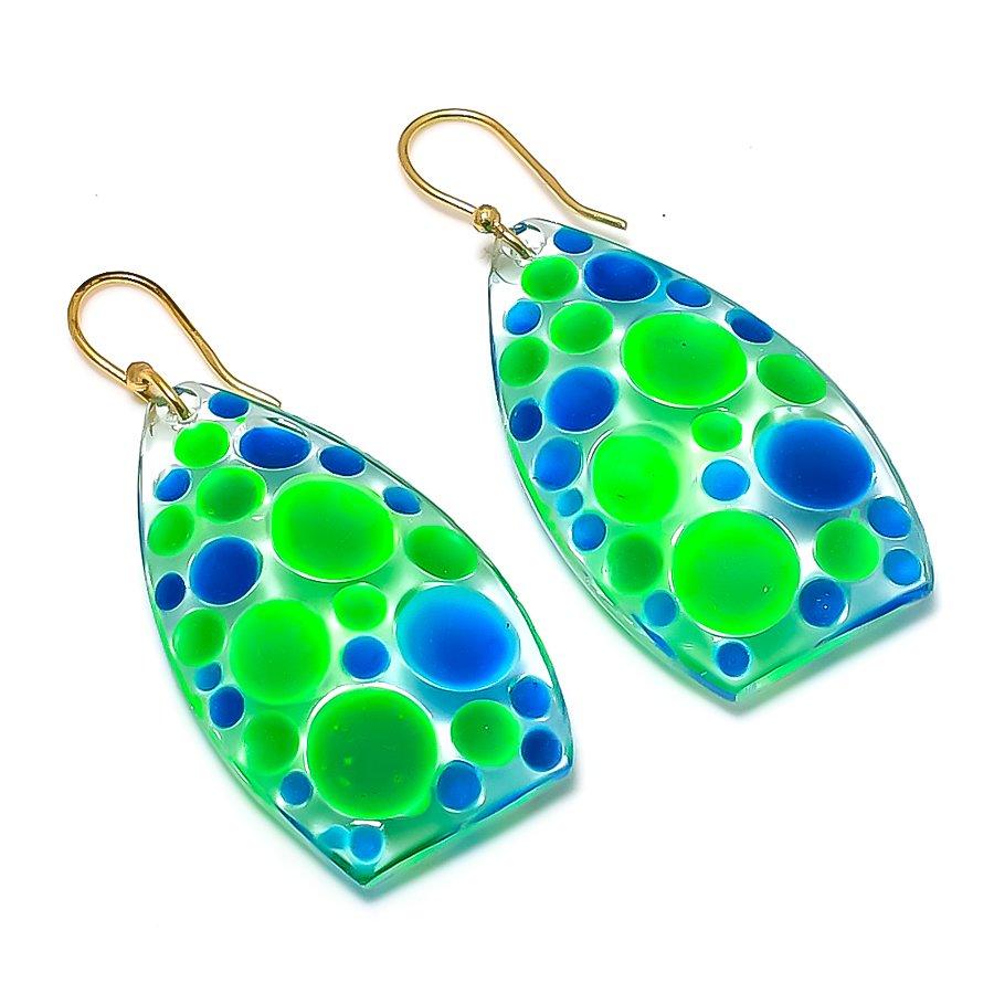 Muurano Glass Gemstone Handmade 925 Sterling Silver Earring 2.01" KJ-1052