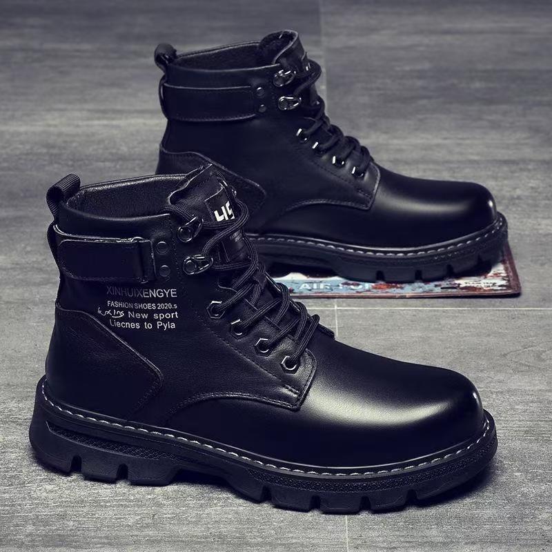 Winter new men's cotton boots piled thickened high-top warm casual leather shoes trendy tooling Martin boots