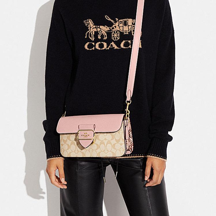 COACH Morgan Canvas Leather Cow Leather Handbag , Shoulder Bag Large Women's Khaki Monogram Pink (Unisex) Handbags CE621 IMSWZ